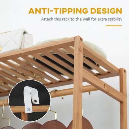 Bamboo Coat Rack with Clothes Hanger Storage and 6-Tier Shoe Shelving