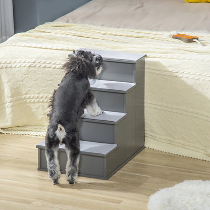 Wooden 4-Step Pet Stairs / Ladder with Anti Slip Carpet Mats - Grey