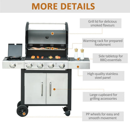 Gas BBQ 4+1 Burner with Warming Rack & Side Burner