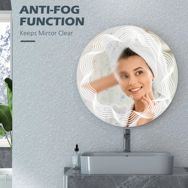 Circular Bathroom Mirror with LED Dimmable Lights, 3 Colour Mode, Smart Touch and Anti Fog Feature