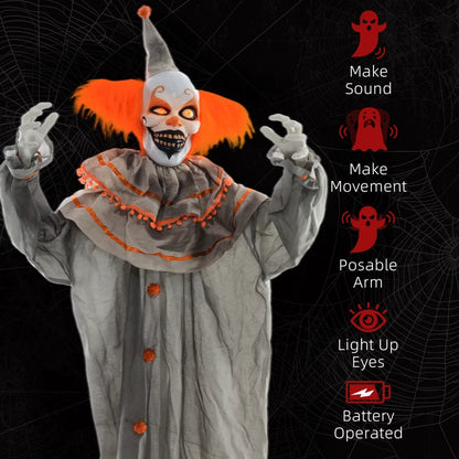 183cm - Orange Classic Scary Clown Decoration with Sound and Light Effects