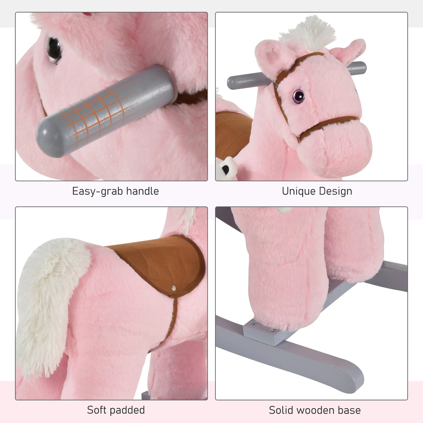 Plush Ride on Rocking Horse with Cuddle Toy Pocket - Pink