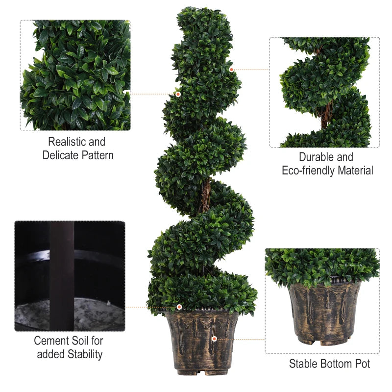 Set of 2 - Artificial Boxwood Spiral Topiary Trees - 120cm