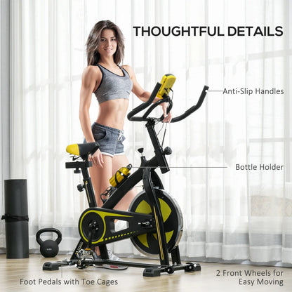 Belt Driven Stationary Cycling Exercise Bike with Adjustable Seat and Resistance - Black / Yellow