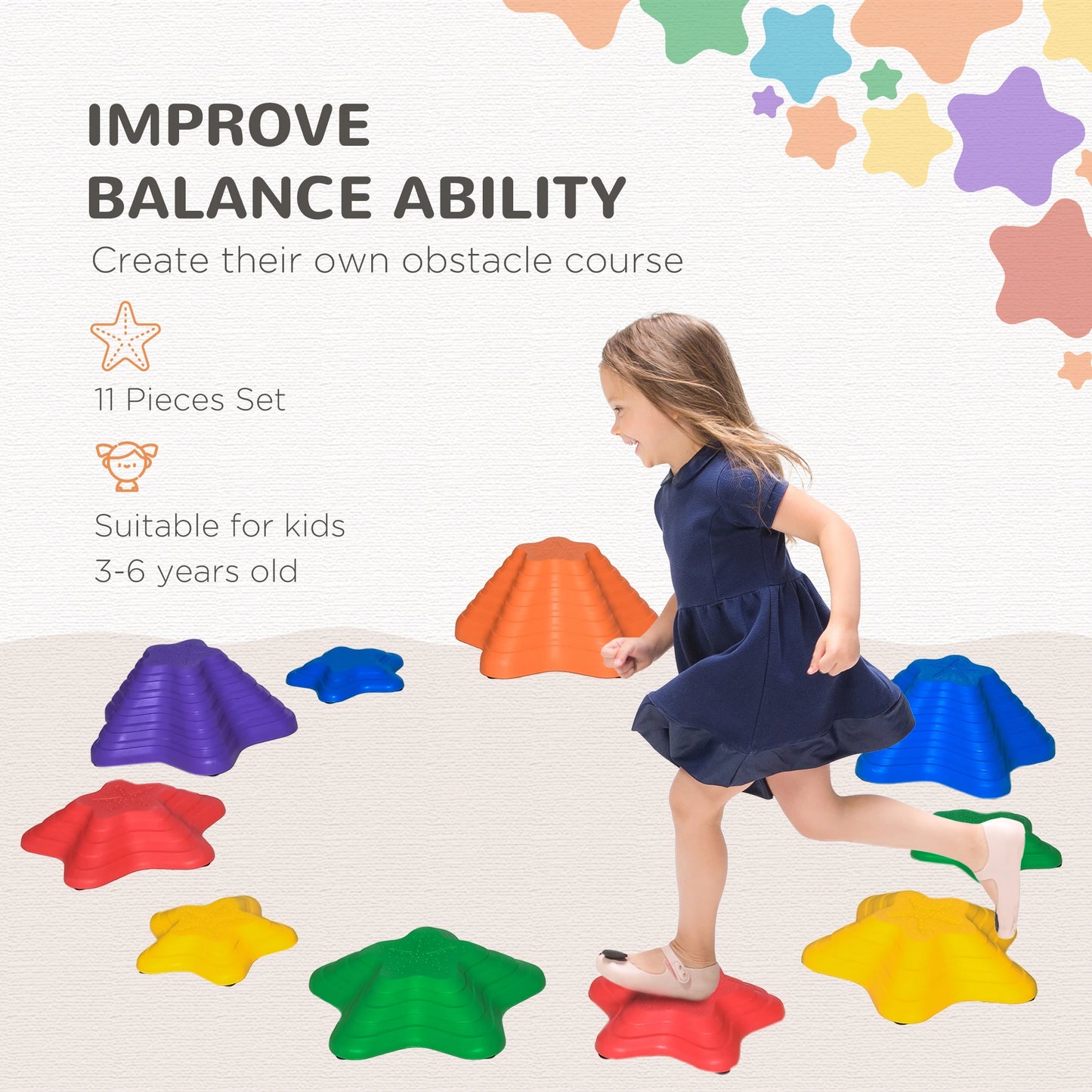 11-Piece Balance Stepping Stones with Anti Slip Surface and Bottom