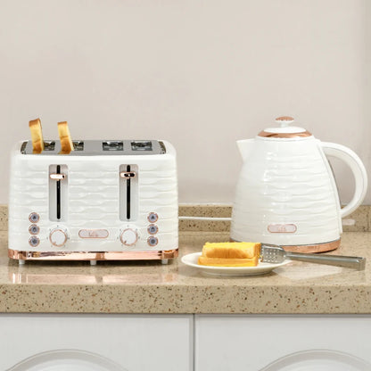 Kettle (1.7L) and Toaster Set with 7 Browning Controls and Crumb Tray (4 Slice) - White / Rose Gold