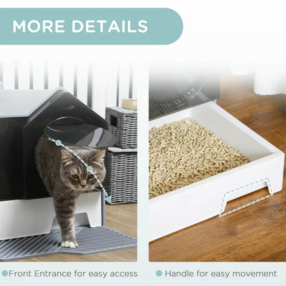 Home Style Cat Litter House Tray with Chimney Filter, Pull Out Tray and Front Door - Grey