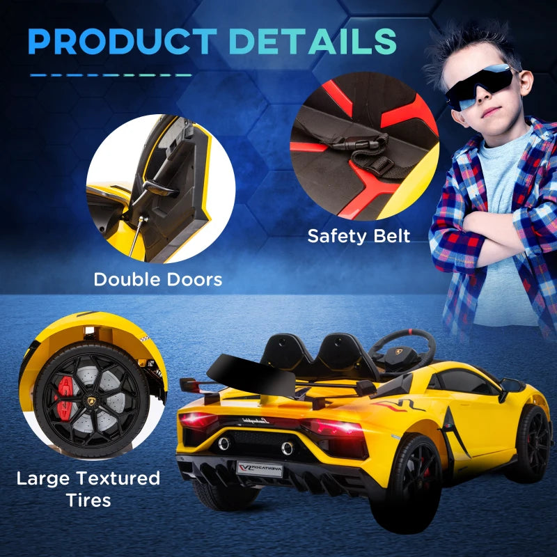 12V Kids Electric Ride On Car Racing Car Toy with Parental Remote Control, Music and Lights - Yellow