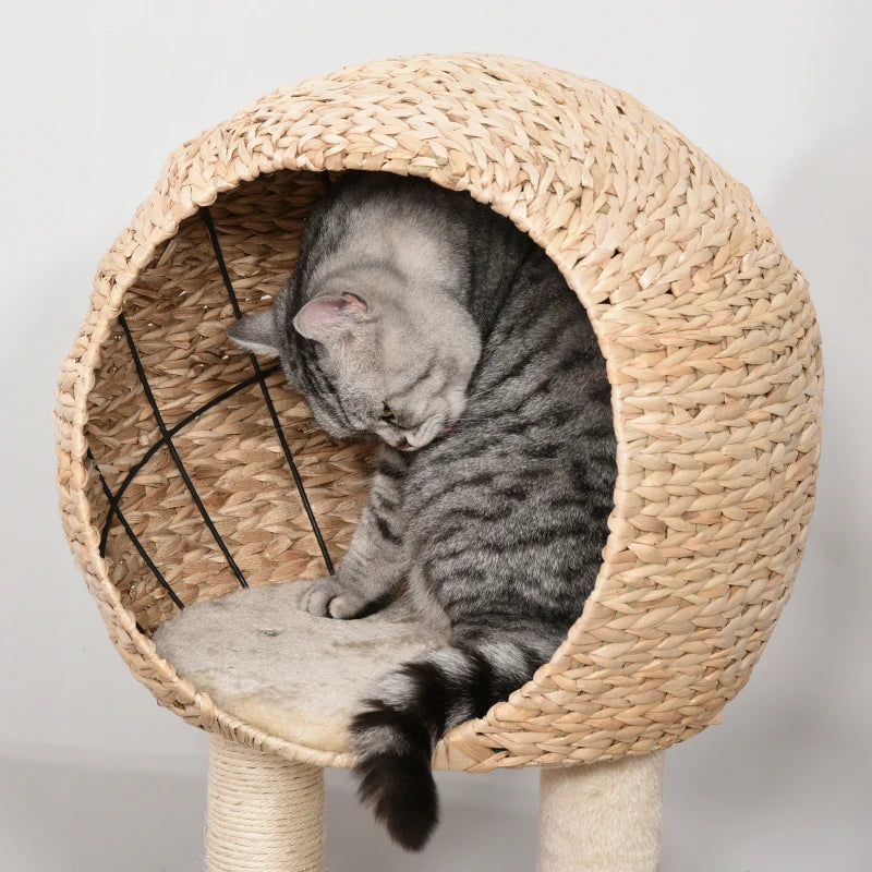 100cm - Cosy Treehouse Style Cat Tree with Toy Ball, Scratching Post, Teasing Rope and Sphere Bed