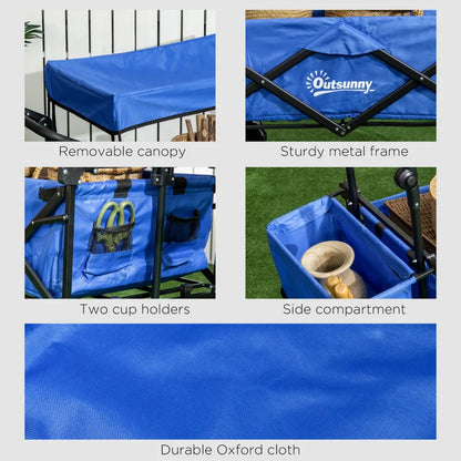 Folding Trolley Cart - Storage Wagon with Canopy & Handle - Blue