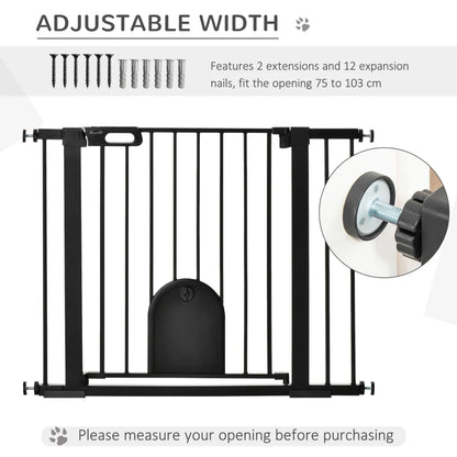 Dog Gate / Stairgate with Built in Cat Flap - Pressure Fit - (75-103cm)