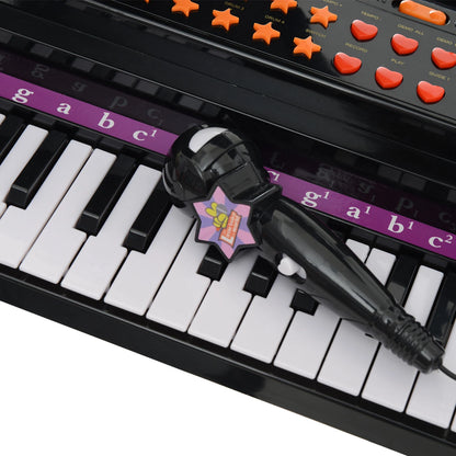 Mini Electronic Piano with Stool and Microphone Stand - Black