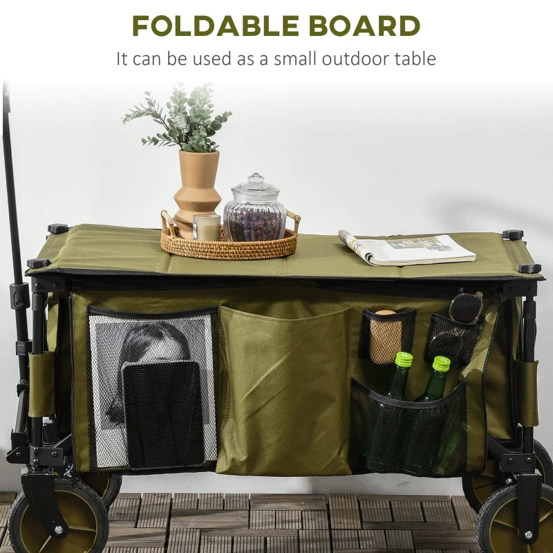 Garden Trolley / Cargo Trailer Caddy - Folding & Collapsible - Dark Green