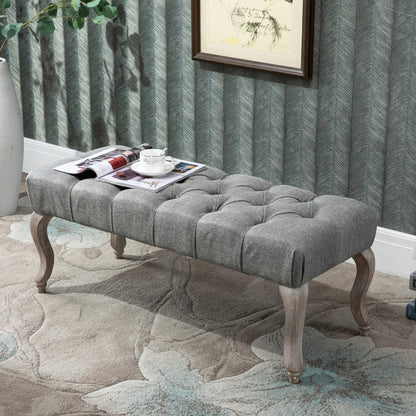 Tufted Upholstered Accent Bench / Window Seat with Natural Style Curved Wooden Feet