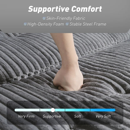 2 Seater Corduroy Sofa bed with Pull-out Design, Cupholders and Side Storage Sleeves - Charcoal Grey