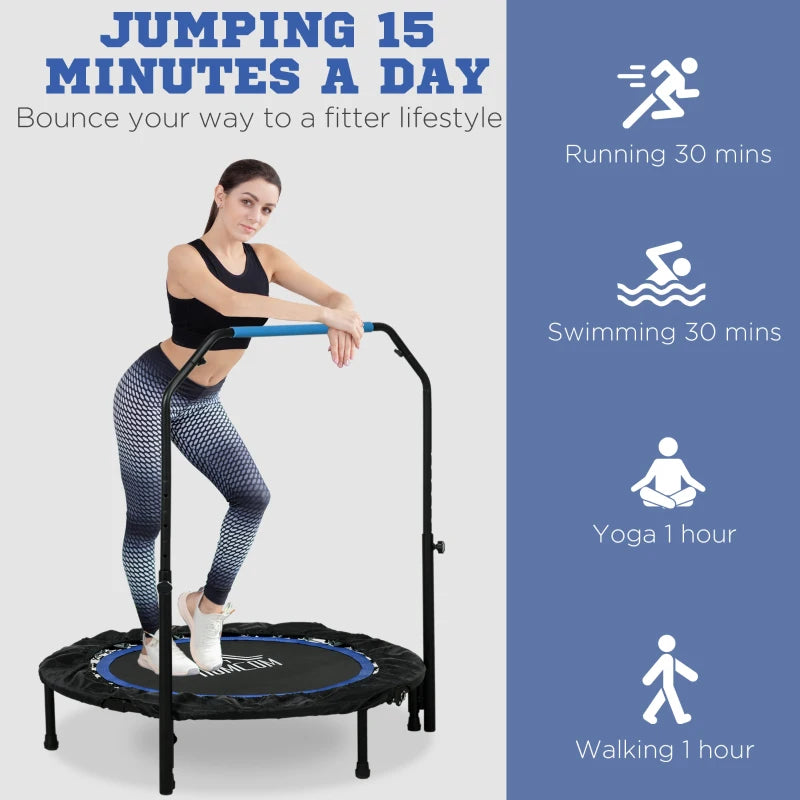 40" Foldable Mini Exercise Trampoline / Rebounder with Large Adjustable Handlebar - Black / Blue