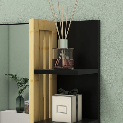 Mounted Wall Mirror with Bamboo Panel Split Open Style 3 Shelf Storage