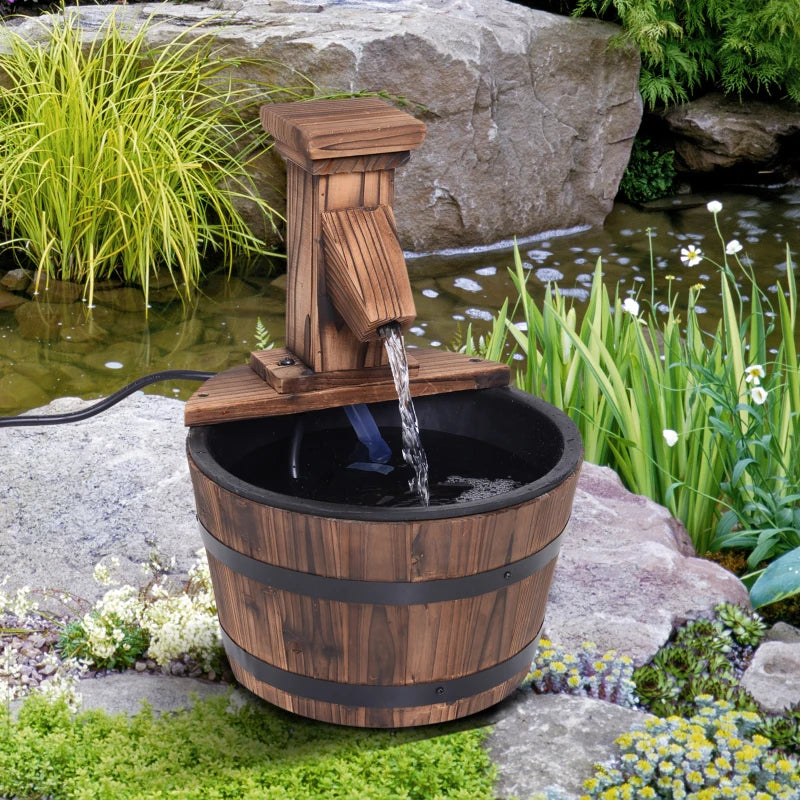 Wooden Half Barrel Water Fountain with Electric Pump