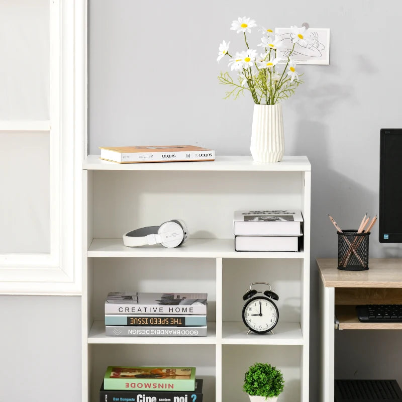 6 Section Mid Length Bookcase - Shelf Storage Cabinet with Legs