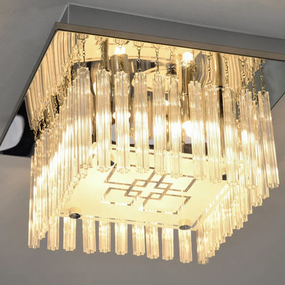 Modern Crystal Raindrop Square Chandelier with Square Inner Design