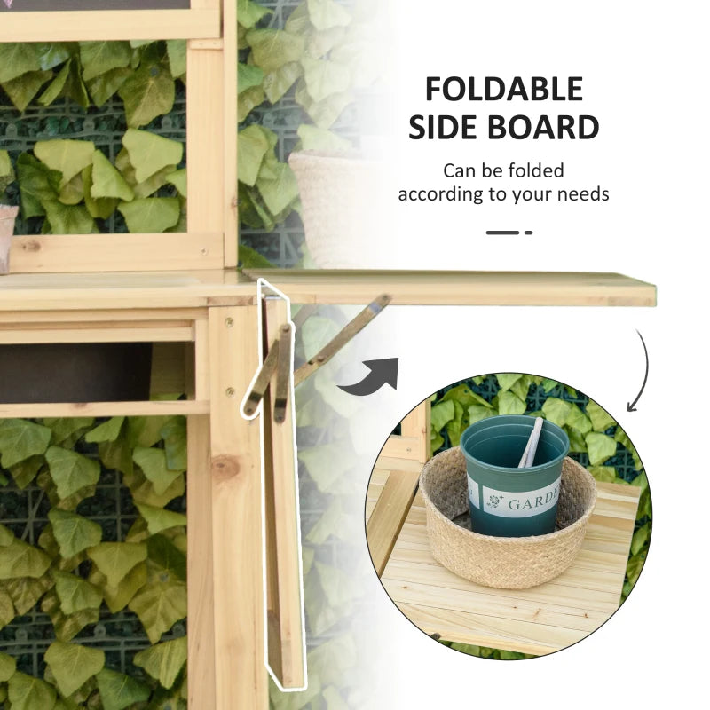 Wooden Potting Bench with Side Table, Chalkboard, Multi-Storage, Metal Sieve Screen and Hidden Sink