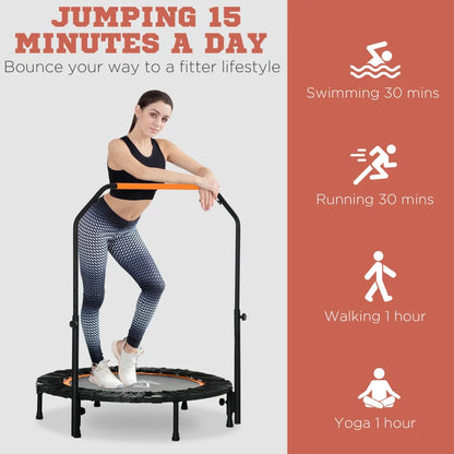 40" Foldable Mini Exercise Trampoline / Rebounder with Large Adjustable Handlebar - Black / Orange