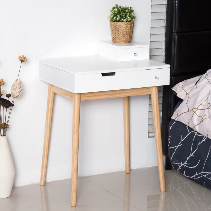 Flip Up Mirror Dressing Table with 3-Drawer Storage and Two-Tone White and Pine