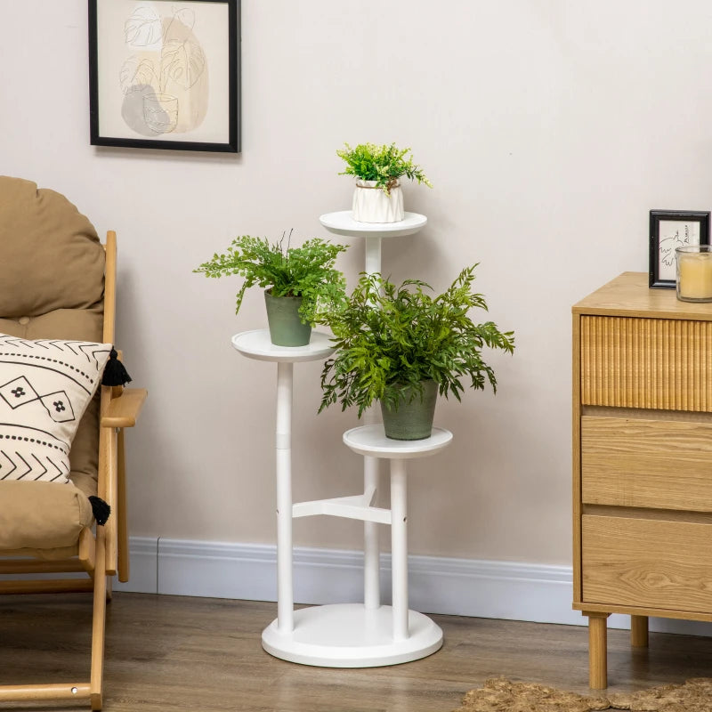 3-Tier - Multilevel Circular Plant Stand - Bamboo Display Stand Rack - White