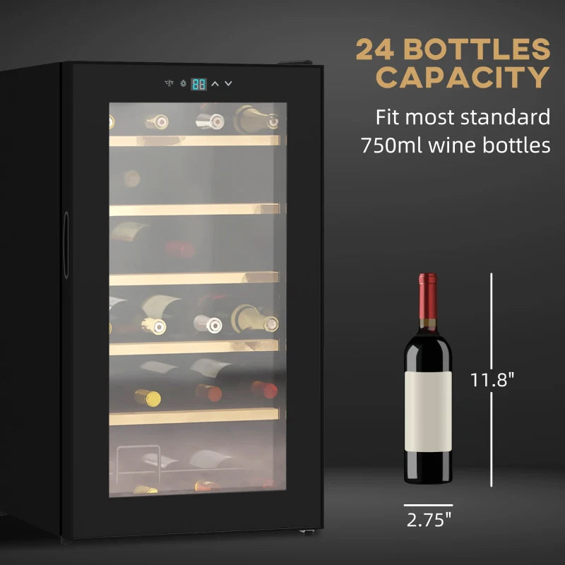 24 Bottle - Wine Cooler with Glass Door, 65 Litres Single Zone Fridge with Digital Touch Screen Controls and LED Light