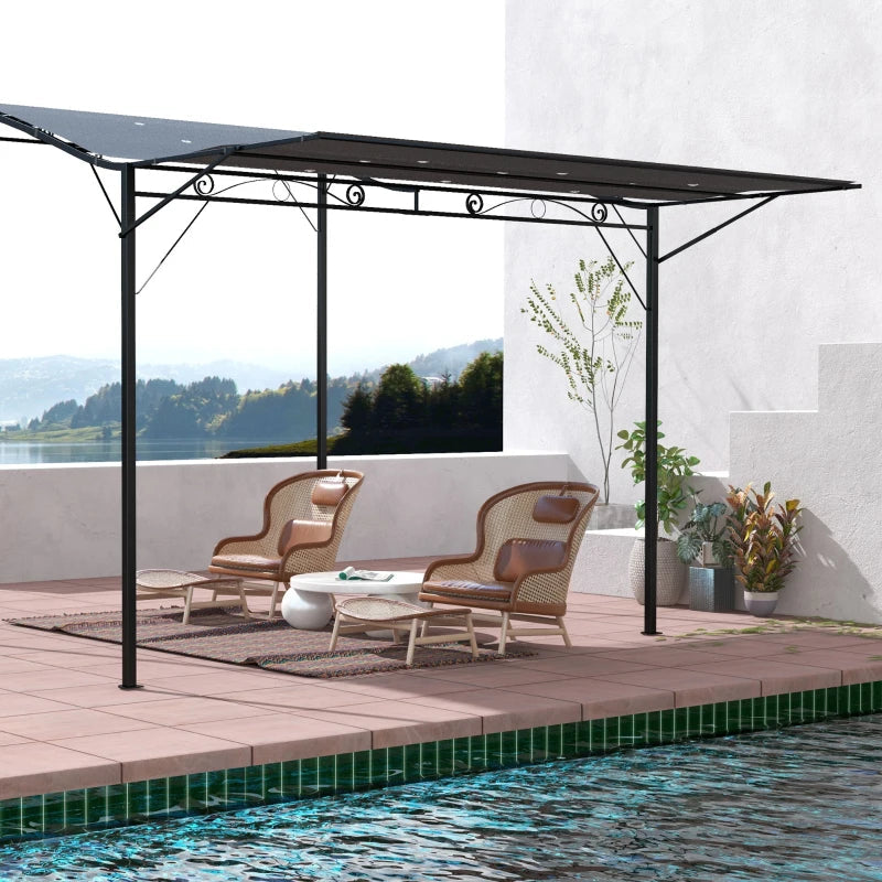 (3x2.5m) Metal Pergola / Gazebo Canopy Sunshade with Extended Shelter - Charcoal Grey