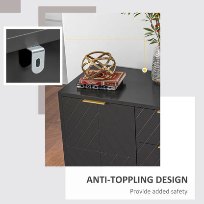 Modern Sideboard with 3-Drawers and Adjustable Shelves - Black