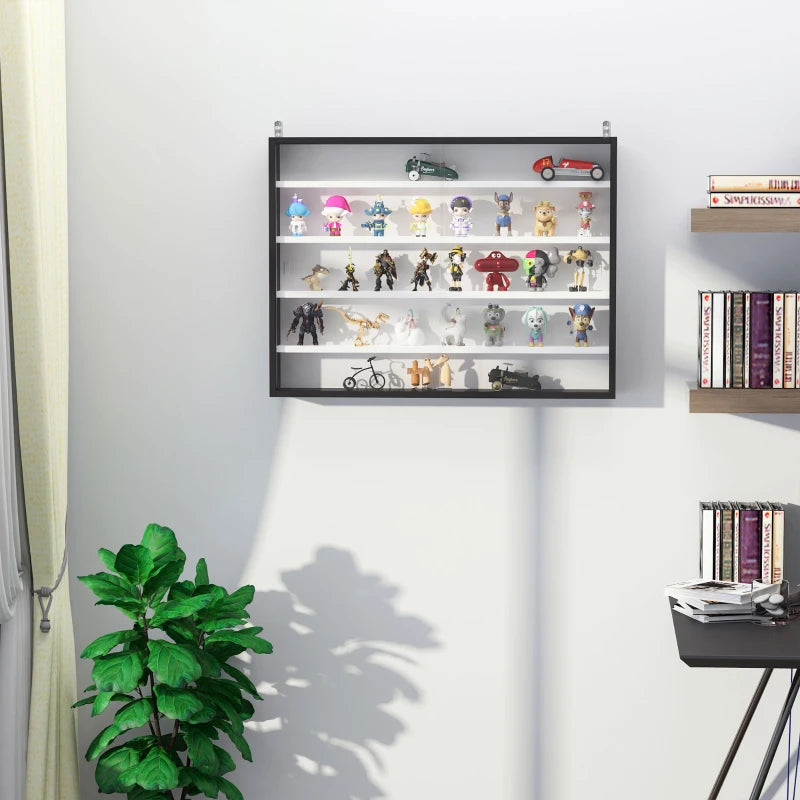 5-Tier Wall Display Shelf with 4 Adjustable Shelves and Glass Doors - Black/White