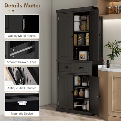 Large - Freestanding Multi Storage Kitchen Pantry / Cabinet - Black