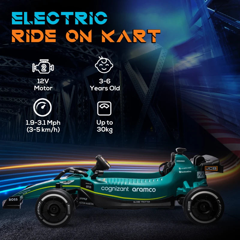 12V Electric Go Kart, Kids Ride On Racing Kart with Bluetooth, Music and Horn - Green