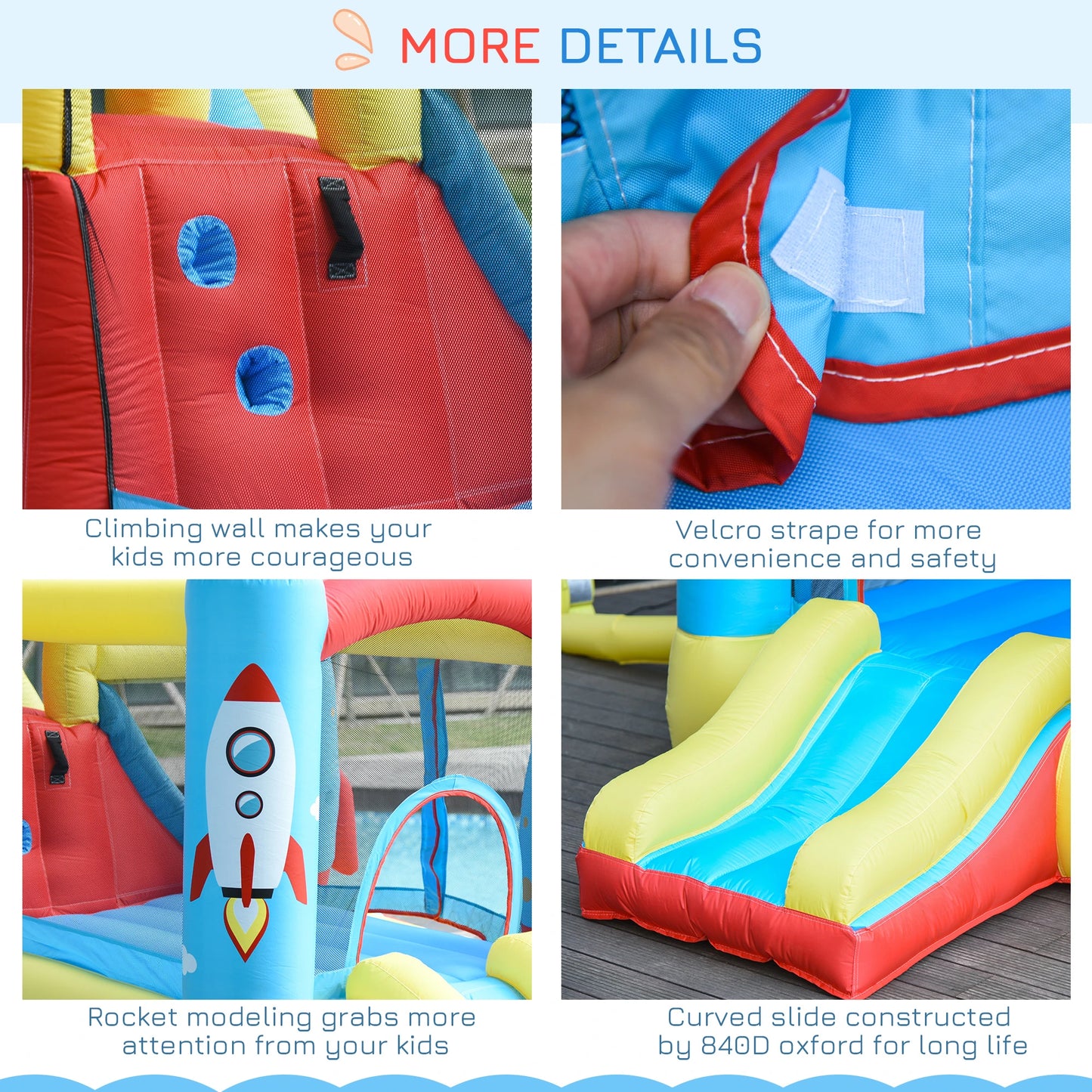 Kids Bouncy Castle with Rocket Ship Design and Paddle Pool