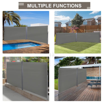 (6x2m) Retractable Sun Side Awning / Privacy Screen Divider - Grey