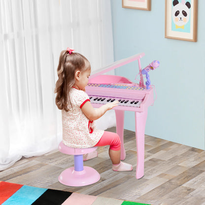 Mini Electronic Piano with Stool and Microphone Stand - Pink