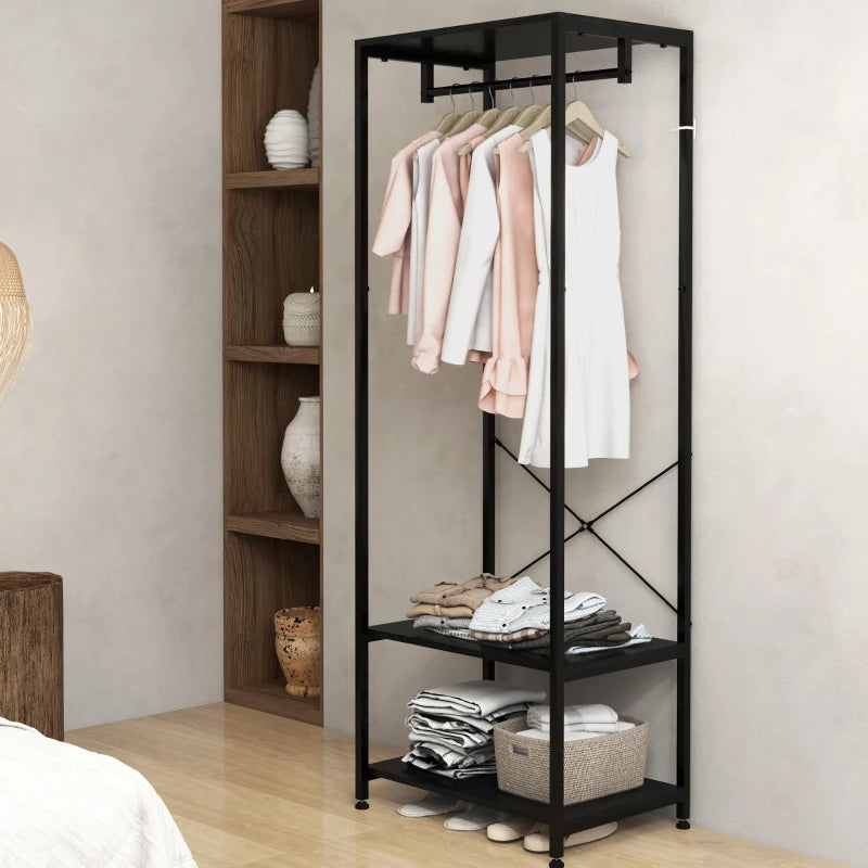 Slimline Steel Frame Coat Rack with Hanger Rail and 2-Tier Shoe Shelving