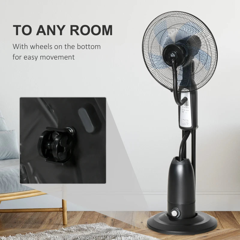 18" Pedestal Fan with Water Mist Spray, 3 Speeds, 2.8L Water Tank, Timer and Remote