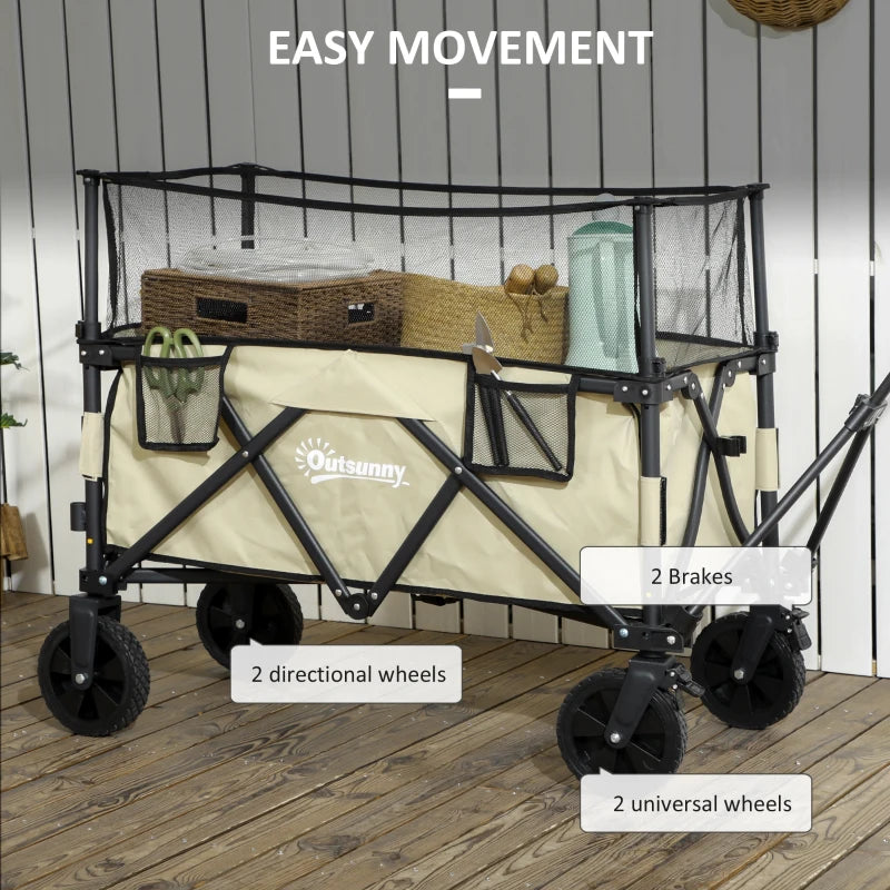 180 Litre - Folding Garden Trolley with Extendable Mesh Side Wall Surrounding - Khaki