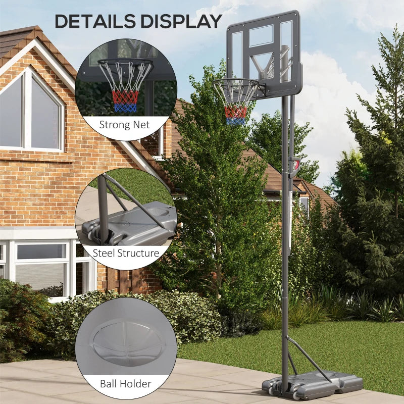 2.35-3.05m - Height Adjustable Basketball Hoop / Net with Dark Grey Backboard