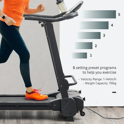 14km/h - Manual Incline Foldable Treadmill with 5 Speed Shortcut Settings, 12 Pre-Set Programs and LCD Display