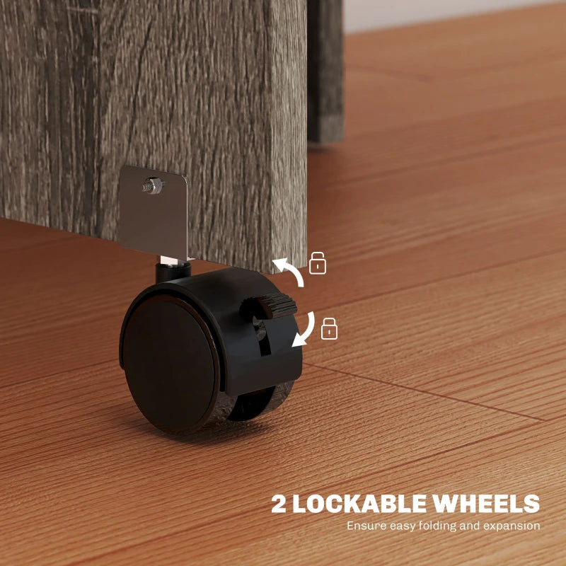 Foldaway Drop Leaf Dining Table with 2-Tier Shelving - Natural Grey Wood Finish