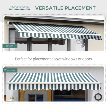 (2.5-2m) Adjustable Winding Retractable Canopy Awning - Green / White Stripe