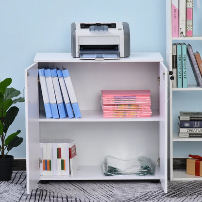 2-Tier Lockable Office Storage Filing Cabinet / Printer Stand with 2 Keys, Melamine Coating and Aluminium Handles for Home Office - White