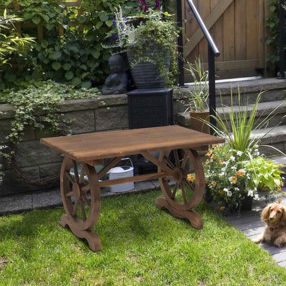 Natural Wooden Garden Table with Boat Wheel Style Legs