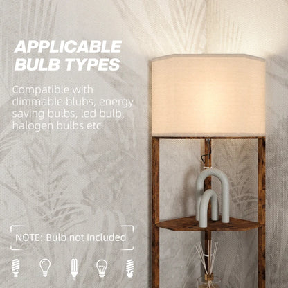 Farmhouse style - Corner Floor Light with 3-Tier Shelving and wood effect