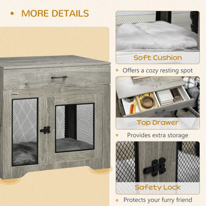 End Table Dog Crate with Pull Out Drawer and Top Table for Medium Dogs