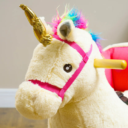 Unicorn Ride on Rocking Horse Toy with Realistic Sound Effect and Bucket Seat with Safety Belt