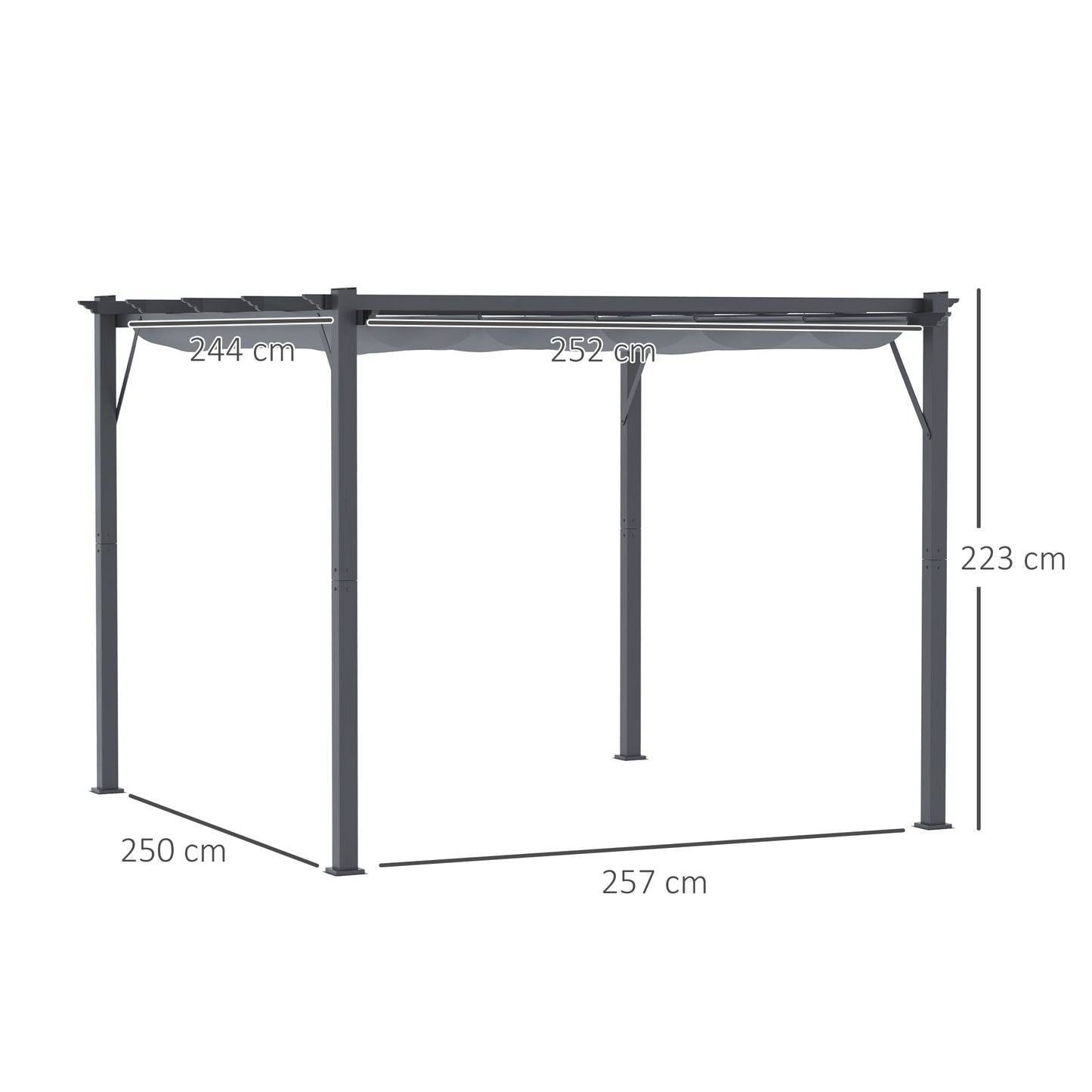 3 x 3 m Aluminum Gazebo, with Retractable Roof - Grey
